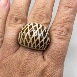 Vintage Boho Wooden Large Cocktail Statement Ring Size 7